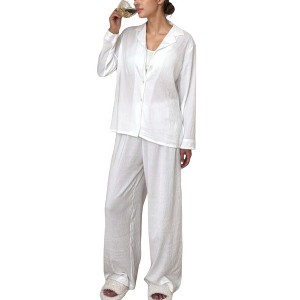 Anna-Kaci Lounge Women's Textured Button Down Pajama Set with Relaxed Fit Long Sleeve Shirt and Wide Leg Pants - 1 of 4