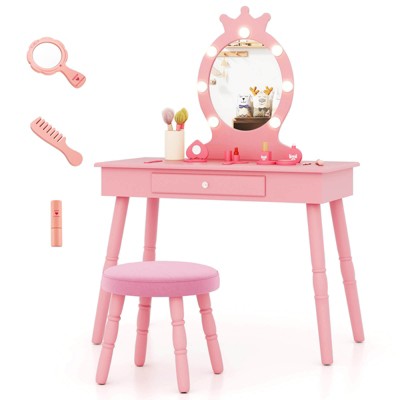 Infans Kids Vanity Set Princess Vanity Table & Chair Set with Lighted Mirror