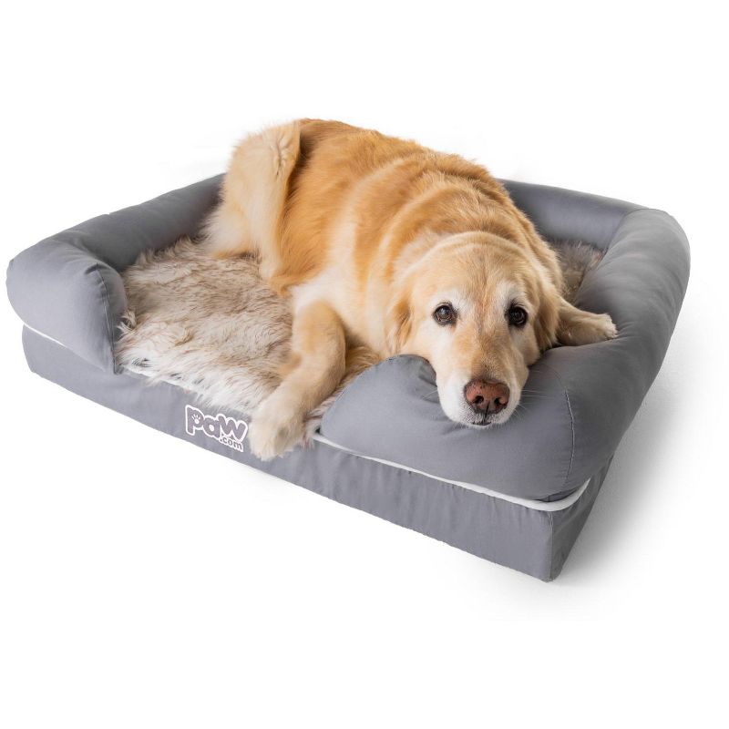 Paw Brands PupLounge Memory Foam Bolster Bed & Topper - Grey, 2 of 9