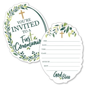 Big Dot of Happiness First Communion Elegant Cross - Shaped Fill-in Invitations - Religious Party Invitation Cards with Envelopes - Set of 12 - 1 of 4