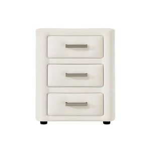 Gulches Nightstand, 23 Inch High in Beige, 3 Drawers, Wooden Legs, Velvet Surface Included - 1 of 4