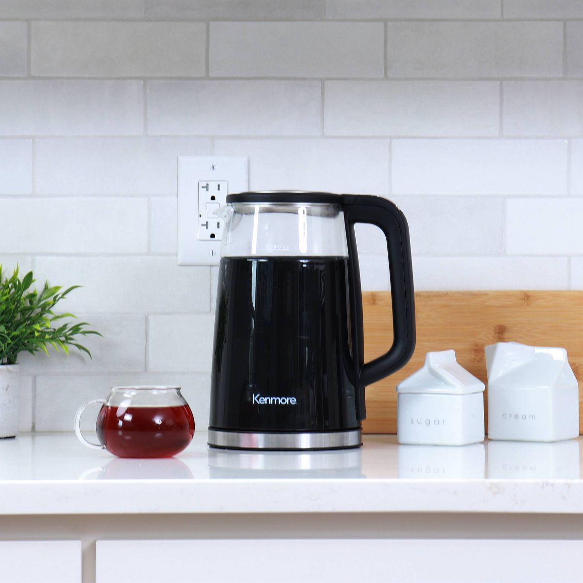Kenmore Glass Electric Kettle 1.7L Digital Temperature Control Black: Cordless Water Kettle, Anti-Scale Filter - thumbnail 2