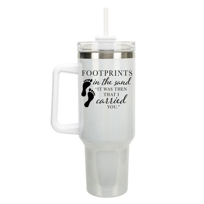 Elanze Designs Footprints In The Sand Walk With Faith 40 oz. Stainless Steel, Large Water Bottle Coffee Mug, Spill & Leak Resistant, Thermal Travel