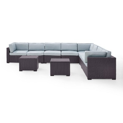 Biscayne 7pc Outdoor Wicker Sectional Set with 2 Coffee Tables - Sangria - Crosley