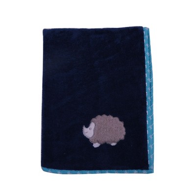 Bacati - Woodlands Grey with Aqua Border Trees Embroidered Baby Plush Blanket