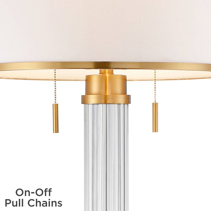Possini Euro Design Cadence Modern Floor Lamp Standing 62" Tall Crystal Glass Column Satin Brass Linen Drum Shade for Living Room Bedroom Office House, 5 of 10