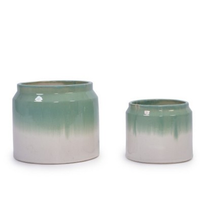 Syemin Planters Set of 2 Gradient Ceramic Flowerpot, Indoor and Outdoor Modern Planter for Patio, Garden, Windowsill, Green, 8.46"*8.46"*7.28"