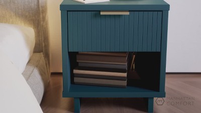 Granville Midnight Blue Modern 1-Drawer Nightstand with Ribbed Detail