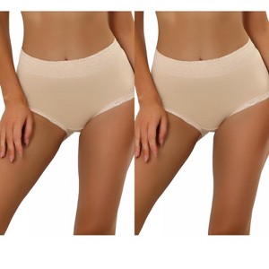 Allegra K Women's Cotton High-Rise Lace Trim Tummy Control Full Coverage Brief 2 Packs - 1 of 4