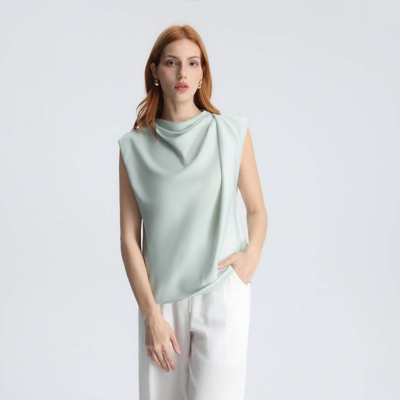 Women's Cap Sleeve Draped Top - A New Day™ Light Green XS