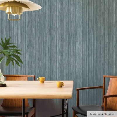 Chambray Blue Faux Grasscloth Textured Peel and Stick Wallpaper Roll