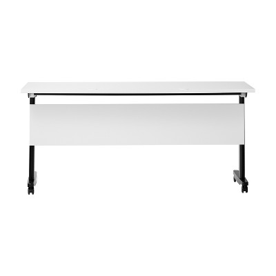 White and Black Rectangular Folding Training Table with Casters