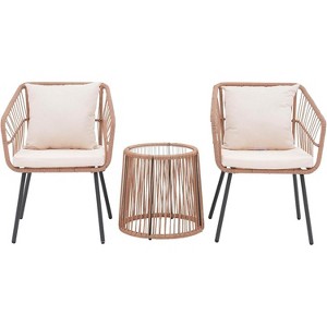 My Depot Outdoor Rattan Chair 3 Piece Set 3 Piece Set With Tempered Coffee Table and Wicker Chair for Garden Balcony Backyard - 1 of 4