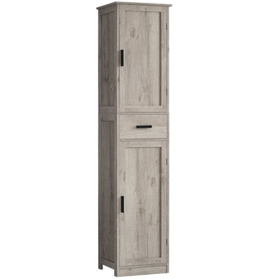 USIKEY 67"Tall Storage Cabinet, Bathroom Cabinet with 4 Shelves & 2 Doors, Narrow Tall Cabinet, Floor Cabinet for Living Room, Gray