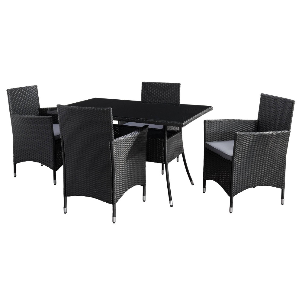 Photos - Garden Furniture CorLiving Parksville 5pc Rectangle Patio Dining Set with Cushions - Black/Gray - Cor 