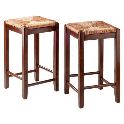 2pc Kaden Set Counter Height Barstools Rush Seat Walnut - Winsome