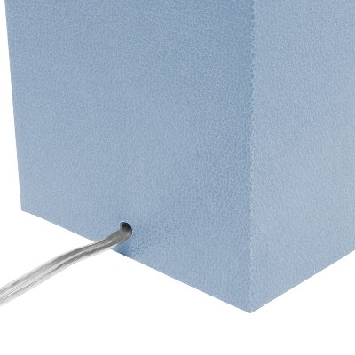 Periwinkle Leather Table Lamp with USB and White Fabric Shade