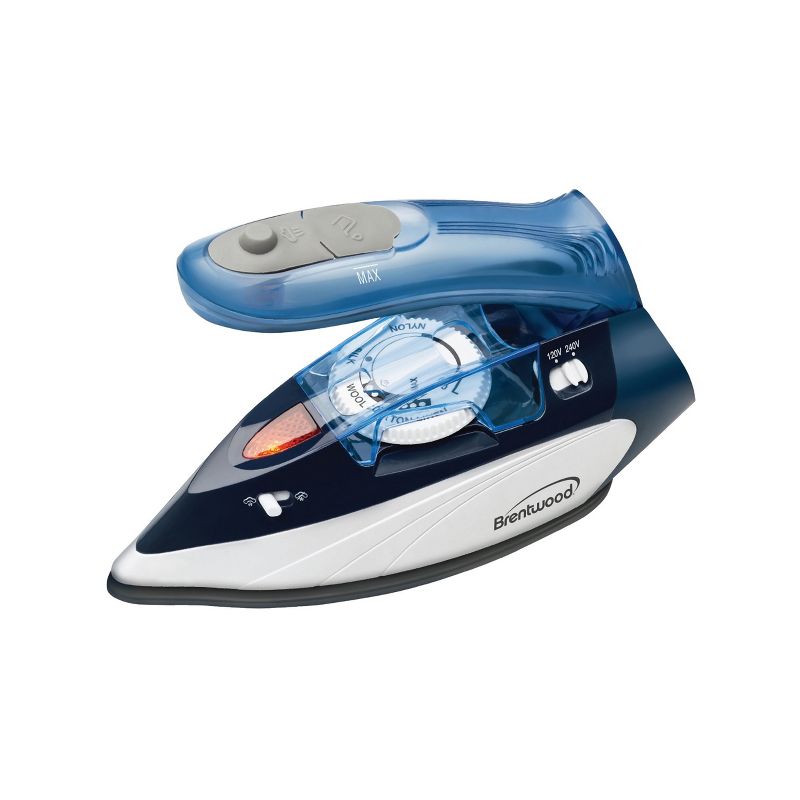 Brentwood 1100 Watt Dual Voltage Nonstick Travel Iron with Steam in Blue, 1 of 6