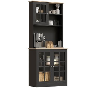 Kitchen Pantry Cabinet, 72" Freestanding Storage Cabinet with Hutch, Large Countertop, Glass Doors and Adjustable Shelves, Microwave Cabinet - 1 of 4