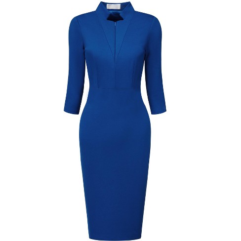 Hobemty Women's Business Stand Collar Zipper Neck 3/4 Sleeve Pencil Dresses - image 1 of 4