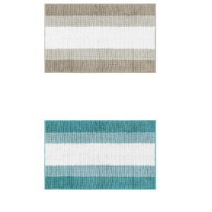 Unique Bargains Chenille Fluffy Striped Extra Soft Absorbent With Non-Slip Backing Bath Floor Mats 2 Pcs - 1 of 4