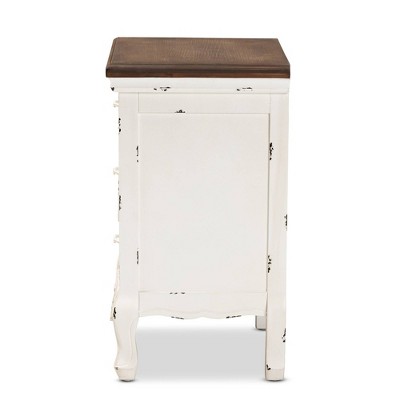 Levron Antique White and Walnut Brown 3-Drawer Solid Wood Nightstand
