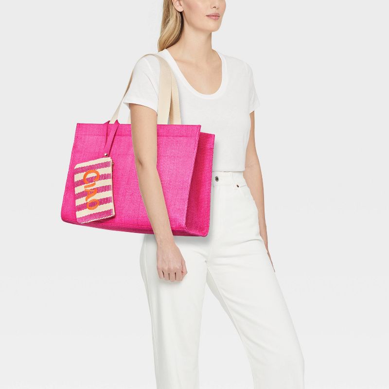 Elevated Straw Tote Handbag with Zip Pouch - A New Day™, 3 of 8