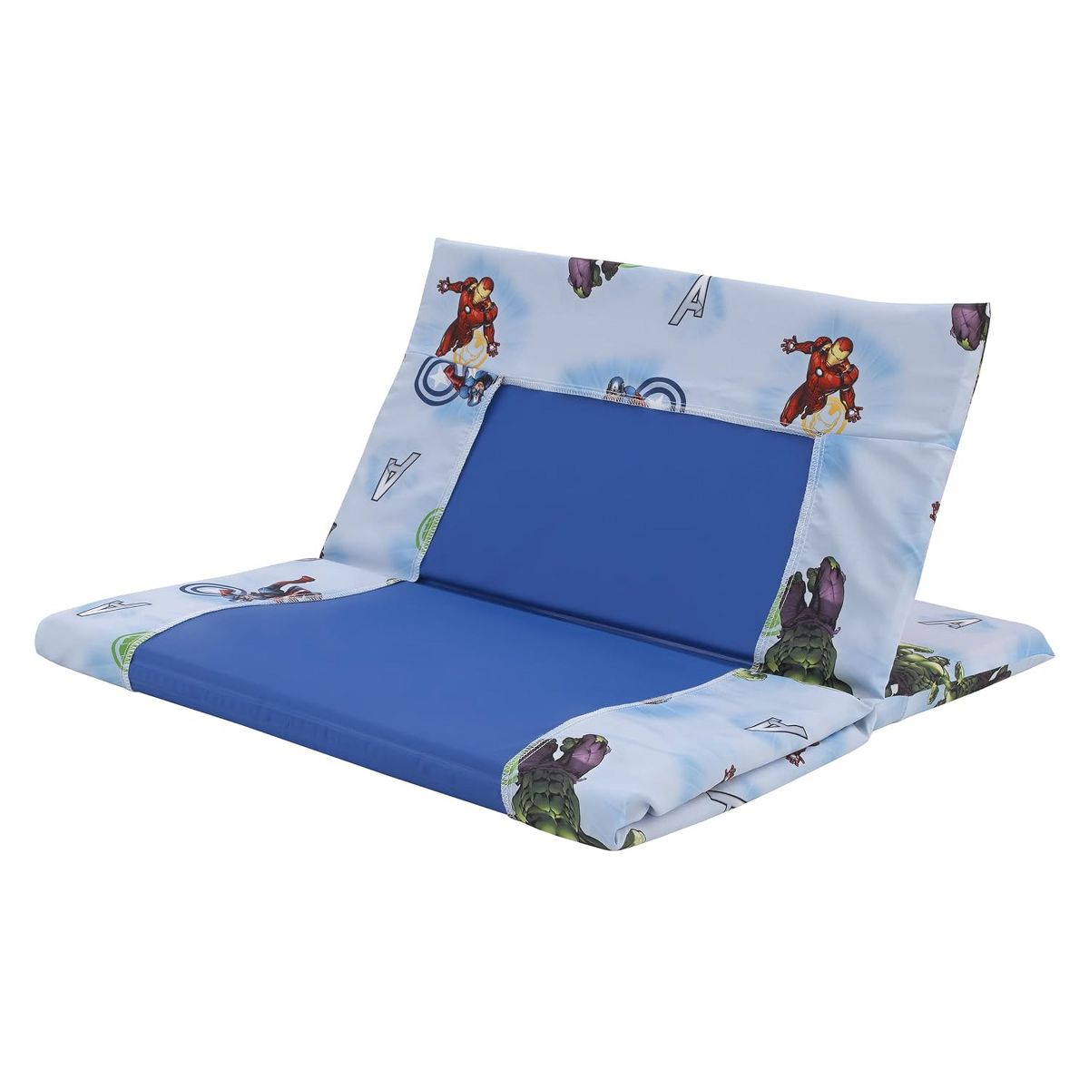 Marvel Avengers Toddler Nap Mat Sheet, Fitted Daycare Cot Cover, Light Blue - thumbnail 3