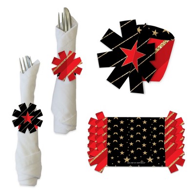 Big Dot of Happiness Red Carpet Hollywood - Movie Night Party Paper Napkin Holder - Napkin Rings - Set of 24