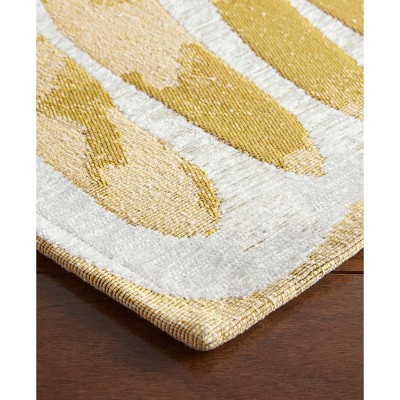 Gold and White Rectangular Washable Non-Slip Decorative Rug