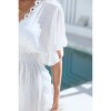 Womens Swimsuit Cover Up V Neck Short Sleeve Crochet Trim Bikini Cover Up Beach Shirt Dress - 3 of 4