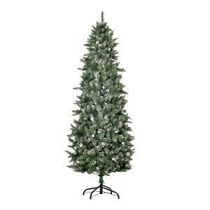 HOMCOM 7.5 FT Artificial Snow Dipped Christmas Tree with Pinecones, Holiday Home Indoor Decoration with Foldable Feet, Green - 1 of 4