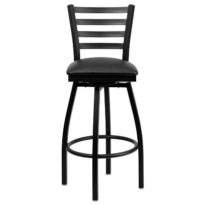 Essential Swivel Black Vinyl & Metal Barstool with Ladder Back