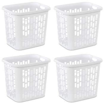 Sterilite Ultra Easy Carry 2 Bushel Plastic Combination Laundry Basket and Dirty Clothes Hamper with Vents for Bedroom and Bathroom, White (4 Pack)