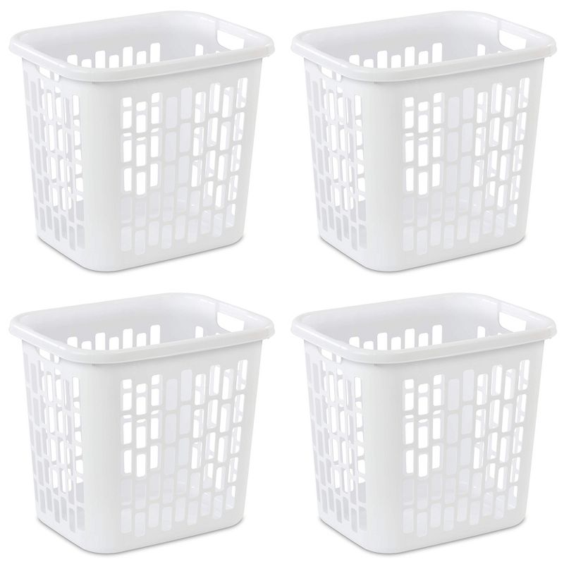 Sterilite Ultra Easy Carry 2 Bushel Plastic Combination Laundry Basket and Dirty Clothes Hamper with Vents for Bedroom and Bathroom, White (4 Pack), 1 of 4