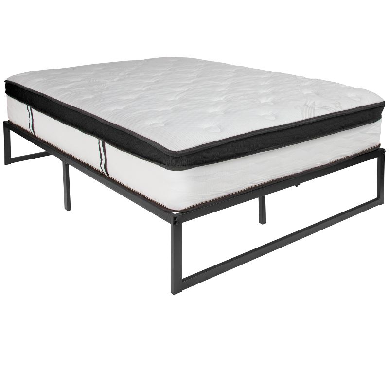 Flash Furniture 14 Inch Metal Platform Bed Frame with 12 Inch Memory Foam Pocket Spring Mattress in a Box (No Box Spring Required), 1 of 14