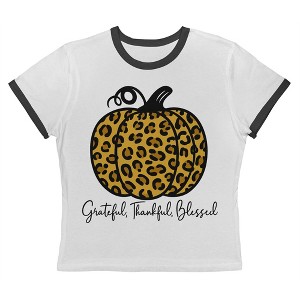Rerun Island Women Grateful Thankful Blessed Animal Print Pumpkin Short Sleeve Graphic Cotton Retro Vintage Ranger Baby Tee - 1 of 4