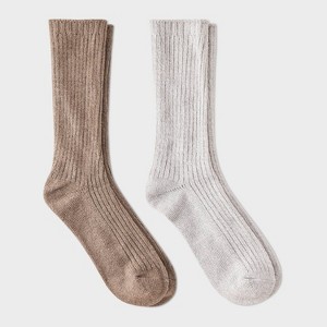 Women's Luxury Collection Cashmere Blend Fine Rib Super Soft 2pk Crew Socks - Auden™ - 1 of 3
