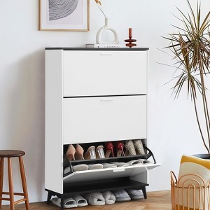 47" Farmhouse Shoe Cabinet with 3 Flip Drawers - Freestanding Narrow Entryway Storage, White Shoe Rack Organizer for Hallway (Shoe Storage Cabinet) - 1 of 4