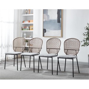 SKRAN Natural Woven Chair Set, Set of 4 Indoor Dining Chair, Coffee Chair with Metal Legs and Mesh Weaving for Home, Restaurant, Kitchen - 1 of 4