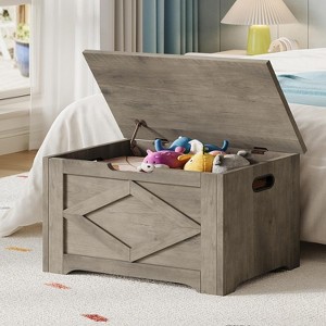 S/L Storage Chest, Wooden Storage Bench with 2 Safety Hinges, Easy Assembly, Modern Style Large Toy Chest for Entryway, Living Room, Bedroom - 1 of 4
