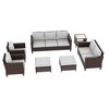Sonkuki 7 Pieces PE Rattan Furniture Set with Side Table, Patio Chair with Cushion, Ottomans for Lawn, Light Gray - 2 of 4