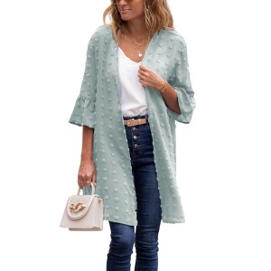 Amaryllis Women's Velvet Duster Open Front Relaxed Fit Longline Lightweight Cardigan Layering Piece - 1 of 4