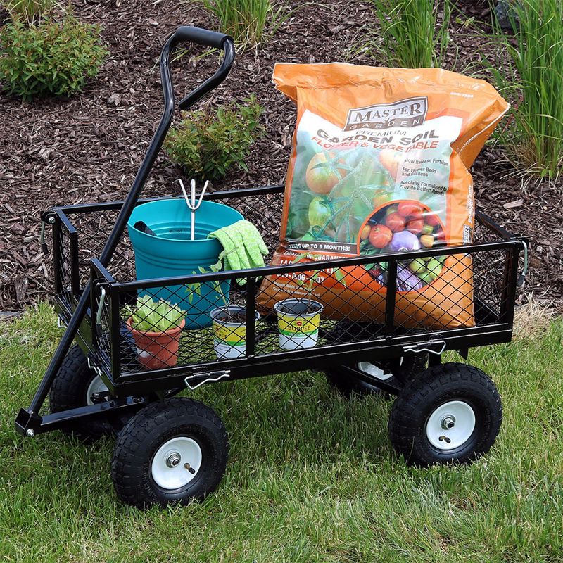 Sunnydaze Outdoor Lawn and Garden Heavy-Duty Durable Steel Mesh Utility Wagon Cart with Removable Sides, 3 of 13