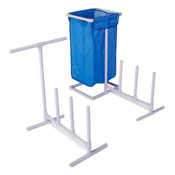 HydroTools by Swimline 8903 PVC Poolside Organizer Rack with Removeable Mesh Bag Towel Bin Hamper for Pool Toys, Floats, and Accessories
