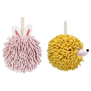 REGALWOVEN Fuzzy Cute Cartoon Decorative Hand Drying Hanging Ball Hand Towels 7" x 7" 2 Pcs - 1 of 4