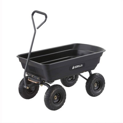 Gorilla Carts Poly Garden Dump Cart with Easy to Assemble Steel Frame, Camping Beach Wagon w/Quick Release System, 600 Pound Capacity, & 10 Inch Tires