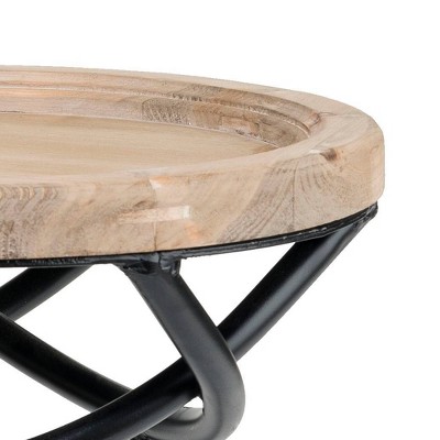 Easton Natural Wood and Black Metal Round Side Table