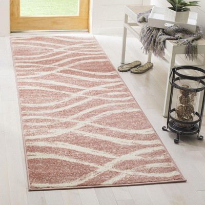 Chic Rose and Cream Reversible Synthetic Area Rug - 2'6" x 10'