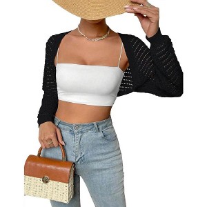 Womens Bolero Cropped Crochet Shrug Sweater Knit Cardigans with Lantern Sleeve Drop Shoulder Knit Bolero Sweater - 1 of 4